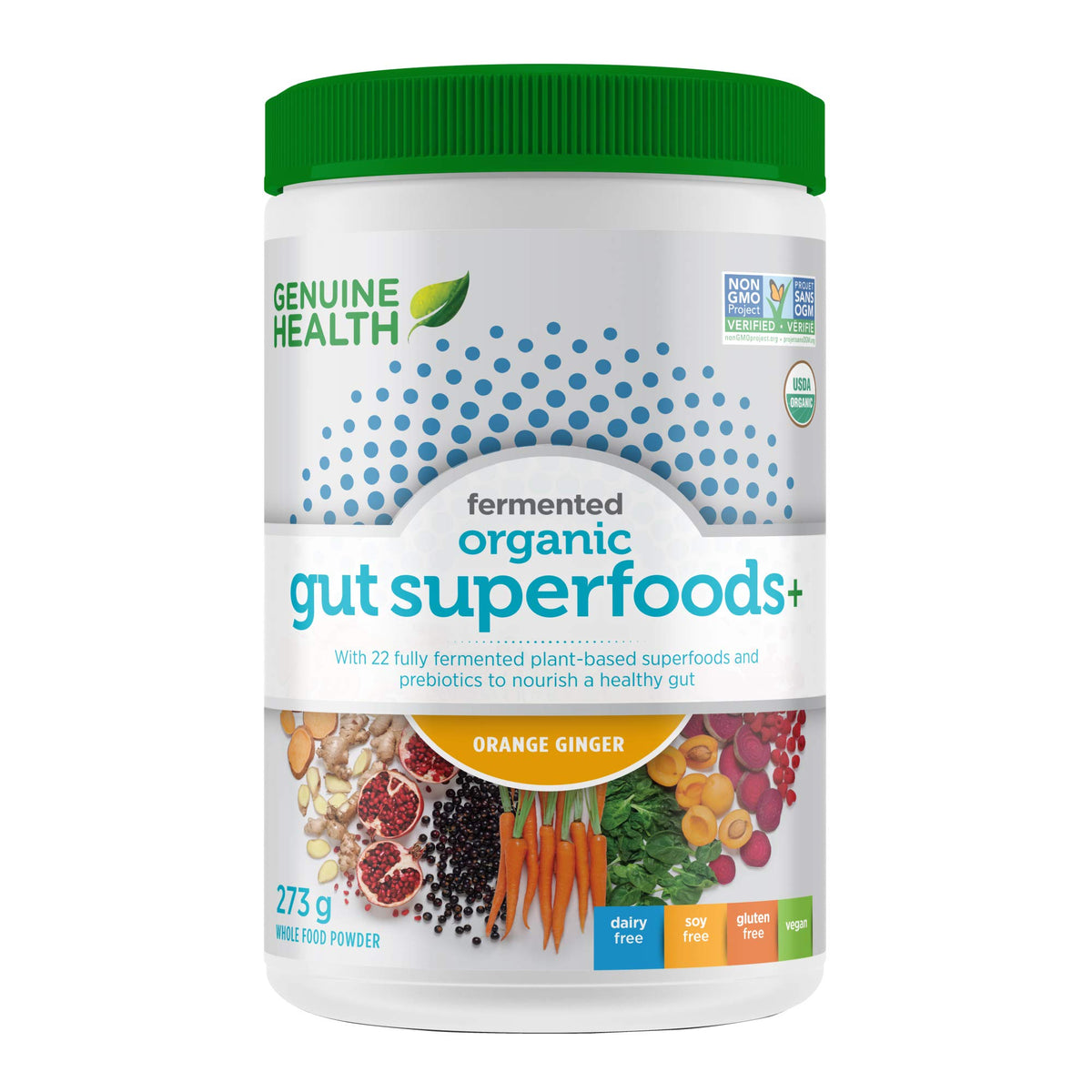 Genuine Health Fermented Organic Gut Superfoods Powder, Orange Ginger Flavour, Vegan Fibre Supplement for Better Digestion, Prebiotic, 273g…