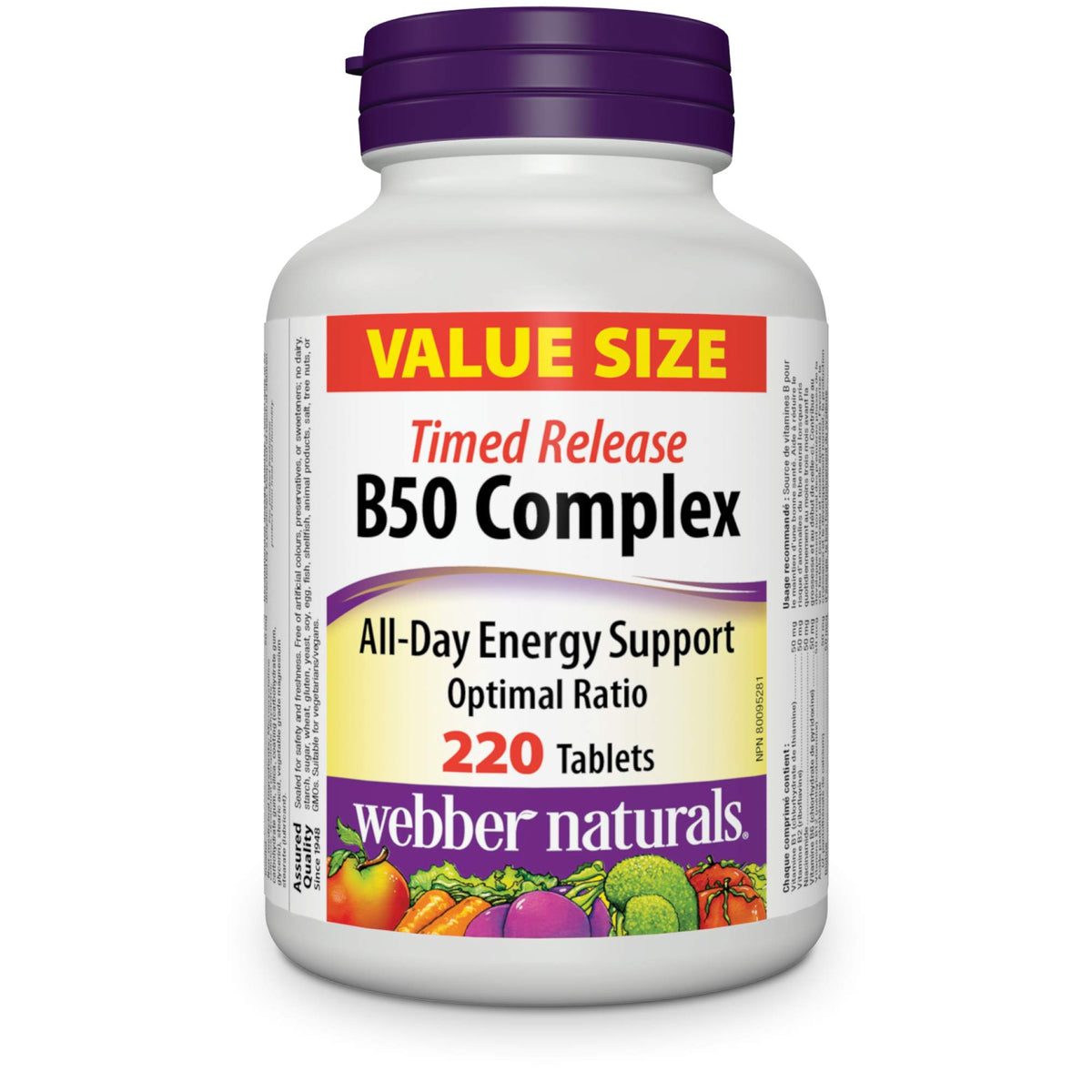 Webber Naturals Vitamin B50 Complex, Timed Release, 220 Tablets, Supports Energy Production and Metabolism, Vegan