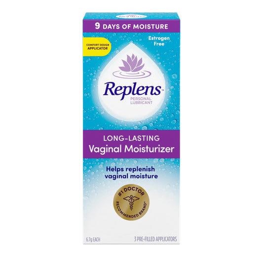 Replens Long-Lasting Vaginal Moisturizer and Lubricant, Replenish internal vaginal moisture, Immediate relief, Paraben free, Estrogen Free, Fragrance Free, 3 Applications, 20.1 g