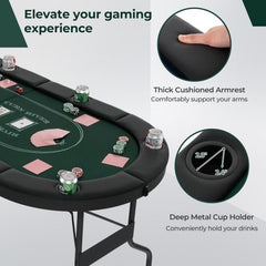 72 Inch Foldable Poker Table for 8 Players Portable Oval Card Board Game Table-Green