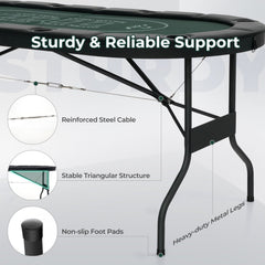 72 Inch Foldable Poker Table for 8 Players Portable Oval Card Board Game Table-Green