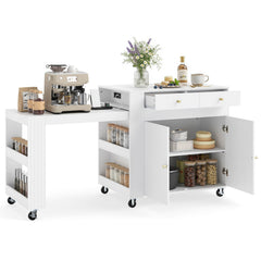 72 inches Kitchen Island with Extendable Dining Table and Power Outlet-White