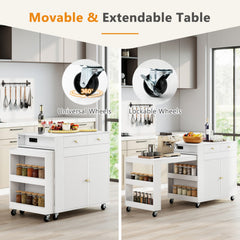 72 inches Kitchen Island with Extendable Dining Table and Power Outlet-White