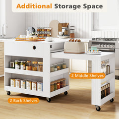 72 inches Kitchen Island with Extendable Dining Table and Power Outlet-White
