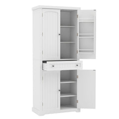72” Tall Kitchen Cabinet, Pantry Storage Cabinet with 4 Fluted Doors and 6 Door Shelves-White
