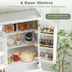 72” Tall Kitchen Cabinet, Pantry Storage Cabinet with 4 Fluted Doors and 6 Door Shelves-White