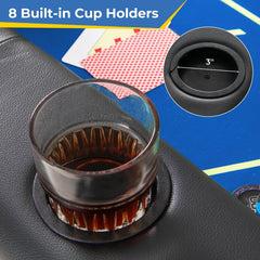 72 x 36 x 30.5 Inch Foldable Poker Table with 8 Cup Holders-Blue