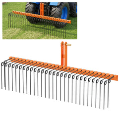 72 inches Pine Straw Rake with 30 Metal Coil Tines for Grass-Orange