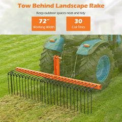 72 inches Pine Straw Rake with 30 Metal Coil Tines for Grass-Orange