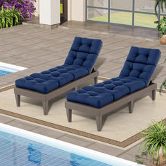 73 inchesx22 inches Outdoor Lounge Chaise Cushion with High Back String Ties Set of 2-Navy