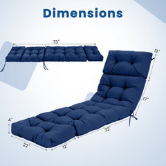 73 inchesx22 inches Outdoor Lounge Chaise Cushion with High Back String Ties Set of 2-Navy