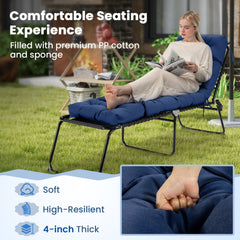73 inchesx22 inches Outdoor Lounge Chaise Cushion with High Back String Ties Set of 2-Navy