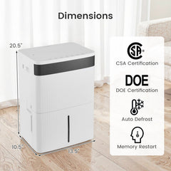 74 Pint Dehumidifier for 4500 Sq Ft, 22 Pints DOE, CSA Certified, Swing Louvre, 1.4 Gallon Tank