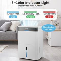 74 Pint Dehumidifier for 4500 Sq Ft, 22 Pints DOE, CSA Certified, Swing Louvre, 1.4 Gallon Tank