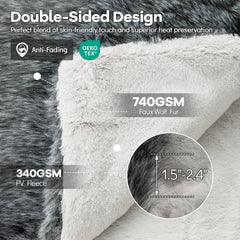 740GSM Soft Plush Fuzzy Luxury Faux Wolf Fur Blanket for Sofa-Gray