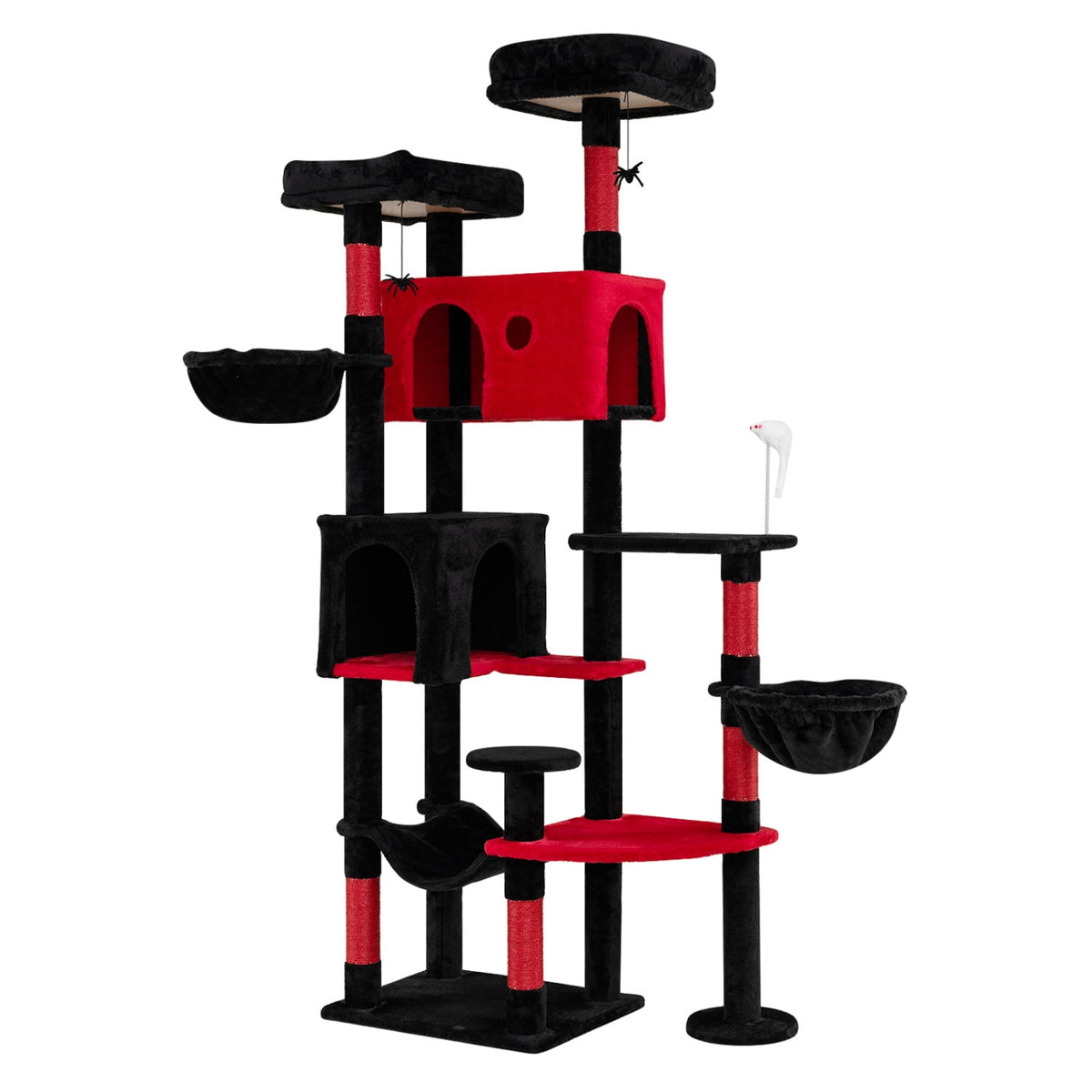 75 Inch Gothic Cat Tree with Two Cat Houses, Two Swivel Baskets and a Hammock