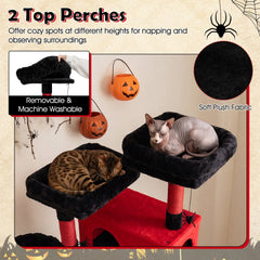 75 Inch Gothic Cat Tree with Two Cat Houses, Two Swivel Baskets and a Hammock