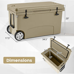 75 Quart Portable Hard Cooler with 6-Day Ice Retention and Wheels-Khaki