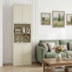 75 Inch Kitchen Pantry Cabinet Tall Cupboard with Doors and Shelves-Beige
