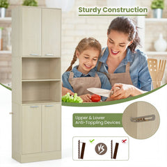 75 Inch Kitchen Pantry Cabinet Tall Cupboard with Doors and Shelves-Beige