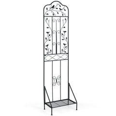75 x 20 Inch Outdoor Metal Garden Trellis with Foldable Bottom Shelf-Black