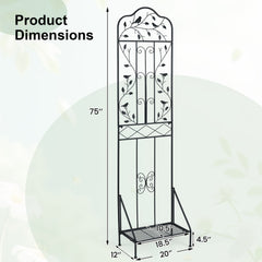 75 x 20 Inch Outdoor Metal Garden Trellis with Foldable Bottom Shelf-Black
