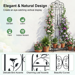 75 x 20 Inch Outdoor Metal Garden Trellis with Foldable Bottom Shelf-Black