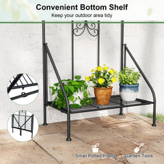 75 x 20 Inch Outdoor Metal Garden Trellis with Foldable Bottom Shelf-Black
