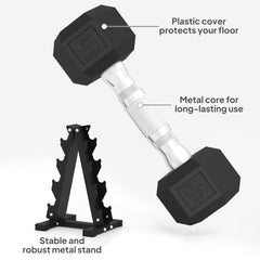 100 LBS Hex Dumbbell Set with Rack, Rubber Coated Weights with Non-Slip Handles for Home Gym Strength Training