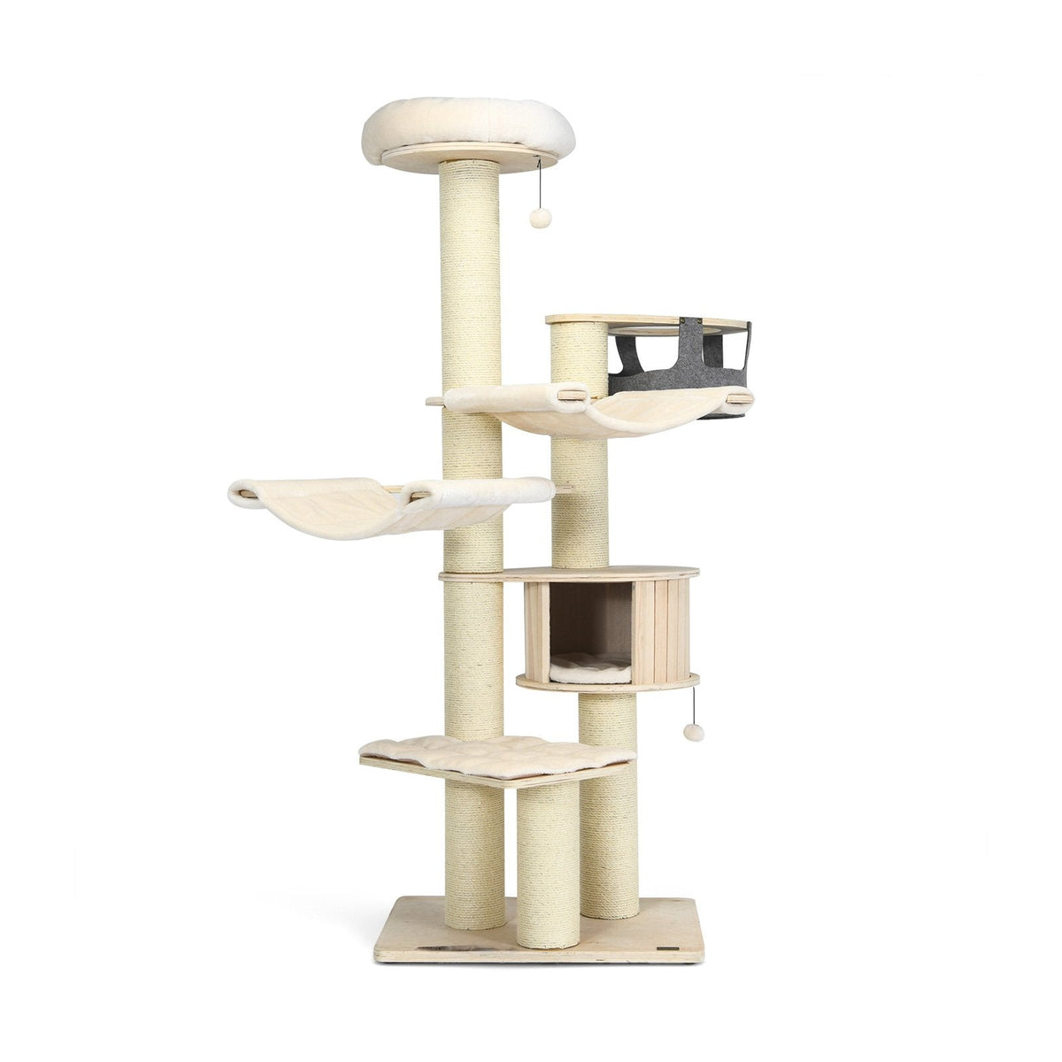 77.5 Inch Cat Tree with a Wooden Condo, Two Hammocks and 6 Inch Posts