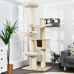 77.5 Inch Cat Tree with a Wooden Condo, Two Hammocks and 6 Inch Posts