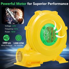 780W Bounce House Blower 1 HP Portable Air Pump Fan with Handle and Ground Stakes