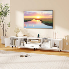 79 inches TV Stand for TVs up to 90 Inches Entertainment Center Wood Media Console Table Modern Mid Century TV Cabinet-White