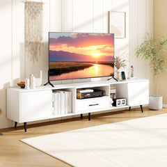79 inches TV Stand for TVs up to 90 Inches Entertainment Center Wood Media Console Table Modern Mid Century TV Cabinet-White