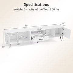 79 inches TV Stand for TVs up to 90 Inches Entertainment Center Wood Media Console Table Modern Mid Century TV Cabinet-White