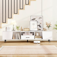 79 inches TV Stand for TVs up to 90 Inches Entertainment Center Wood Media Console Table Modern Mid Century TV Cabinet-White