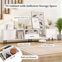79 inches TV Stand for TVs up to 90 Inches Entertainment Center Wood Media Console Table Modern Mid Century TV Cabinet-White