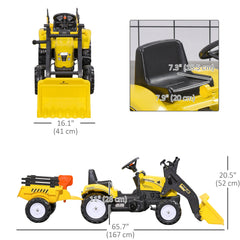 Front Loader Excavator Ride On Toy Pedal Control with 6 Wheels Controllable Bucket for 3 Years Old, Yellow