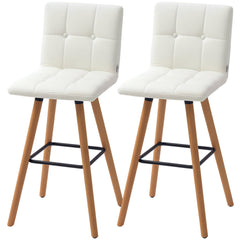 Modern Bar Stools Set of 2, 38" Upholstered Kitchen Island Stool with Solid Wood Legs, Grey