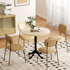 Dining Table for 2-4 People, Modern Round Kitchen Table with Pedestal Steel Base, 80cm, Natural Wood and Black
