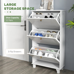 Narrow Shoe Storage with 3 Flip Drawers and Adjustable Shelves, Shoe Cabinet Organizer for 12 Pairs of Shoes, Black