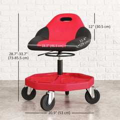 Rolling Garage Stool, 300 LBS Capacity Mechanic Stool with 5" Wheels, Tool Tray Storage, Adjustable Height, Red