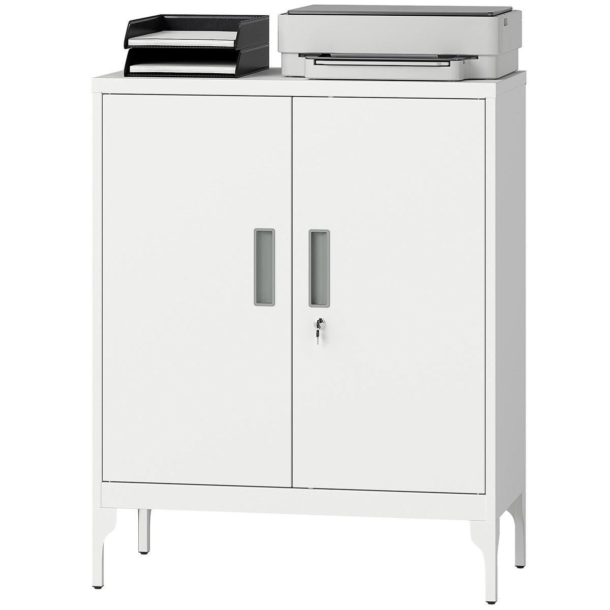 Office Storage Cabinet with Lock, Filing Cabinet with Adjustable Shelves and Doors for Home Office, Garage, Black