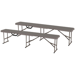 6 ft Plastic Bench Seat, 2 PC Portable Foldable Folding Bench with Carrying Handle for Picnic Camping, Distressed Brown