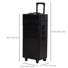 4 in 1 Portable Aluminum Makeup Case Train Cases, Rolling Makeup Case with 2 Wheels, Multiple Compartments and Lift Handle
