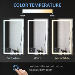 40" x 24" LED Bathroom Mirror, Dimmable Lighted Wall-Mounted Mirror, with 3 Colour, Smart Touch, Plug-in, Vertical or Horizontal Hanging