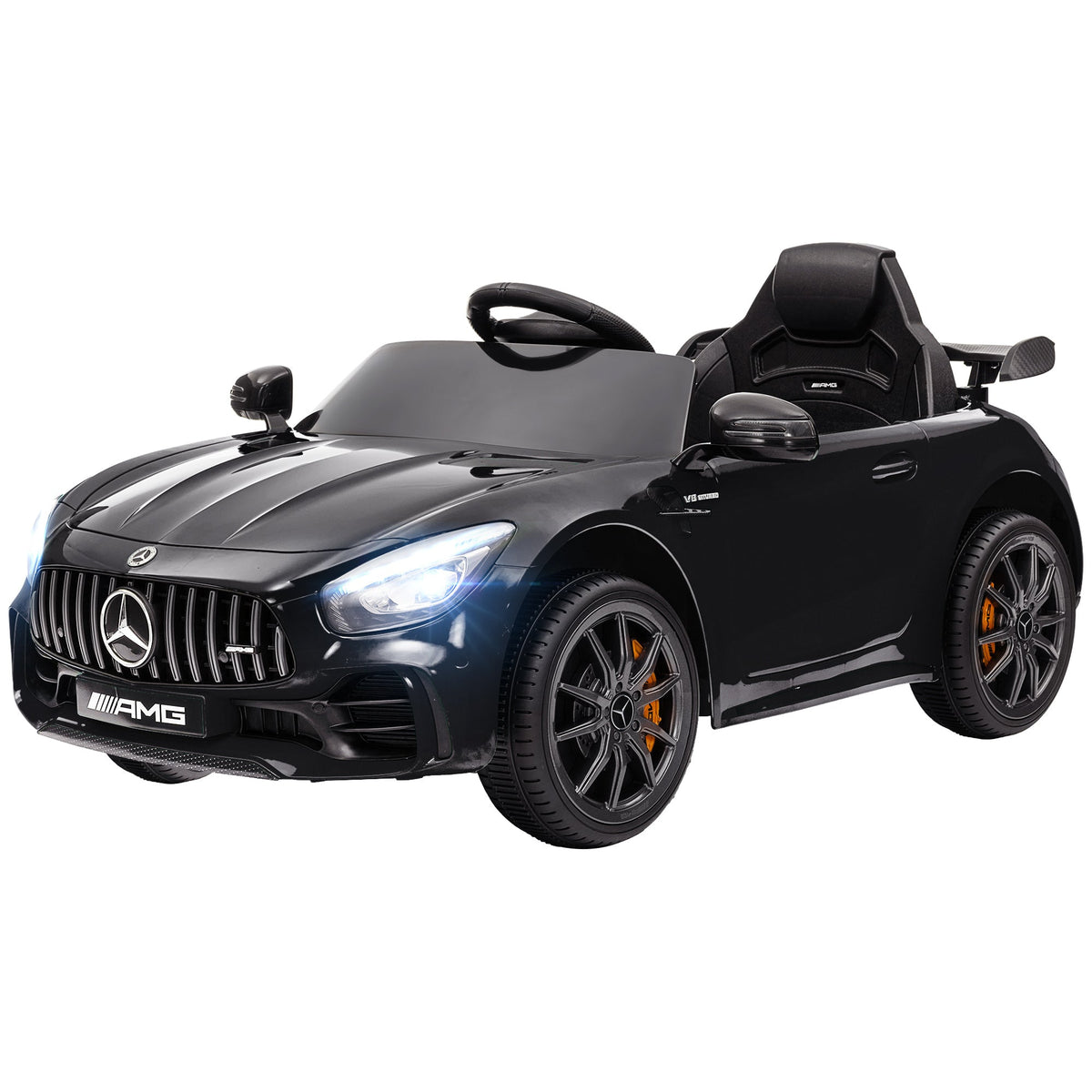 Mercedes-Benz AMG GTR Licensed 12V Battery Powered Kids Electric Car w/ Remote, Soft Start, Lights, Music Horn, Black