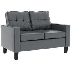 51" Double Sofa Couch, Upholstered PU Leather Loveseat with Armrests, Tufted Backrest, Cushion, Black