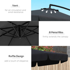 11 FT Cantilever Patio Umbrella Offset Parasol with Cross Base and 8 Ribs for Garden, Black