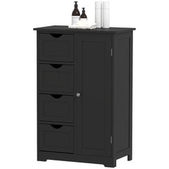 Bathroom Storage Cabinet, Floor Cabinet with Adjustable Shelf and 4 Drawers, Side Cabinet for Washroom, White
